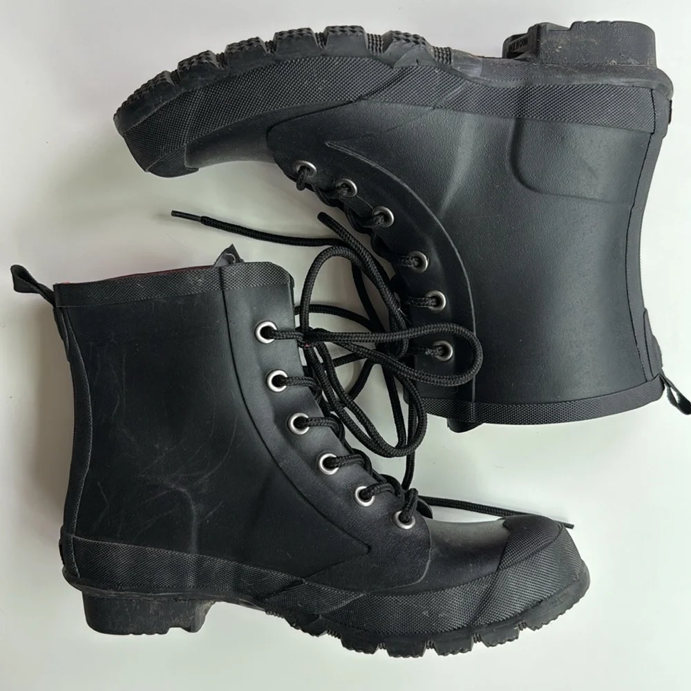 Lauren Ralph Lauren Mikenna-Bo-Rai Black Rubber Lace Up Ankle Rain Boots 7
